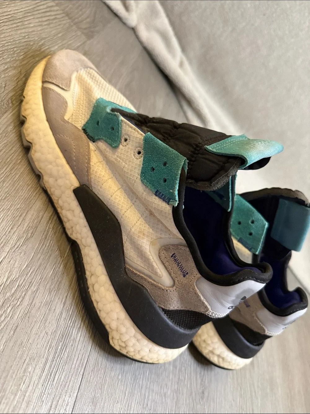 adidas White, Teal & Navy Slip-On Sneakers